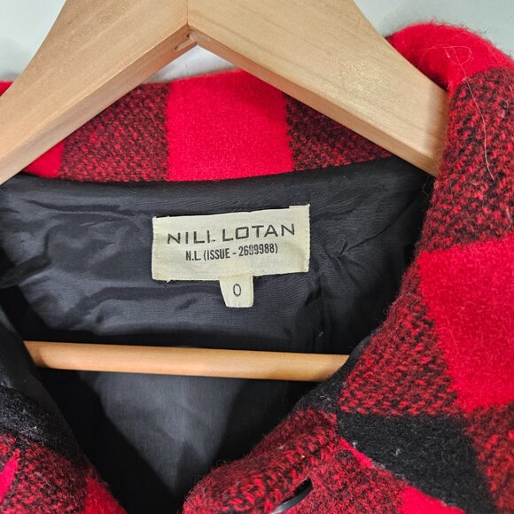 NILI LOTAN Buffalo Plaid Wool Jacket Coat Zs 0 Red Black Cabincore Fisherman - Picture 3 of 12